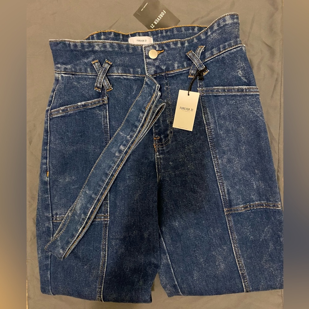 Forever 21 Dark Blue Cargo Denim Jeans